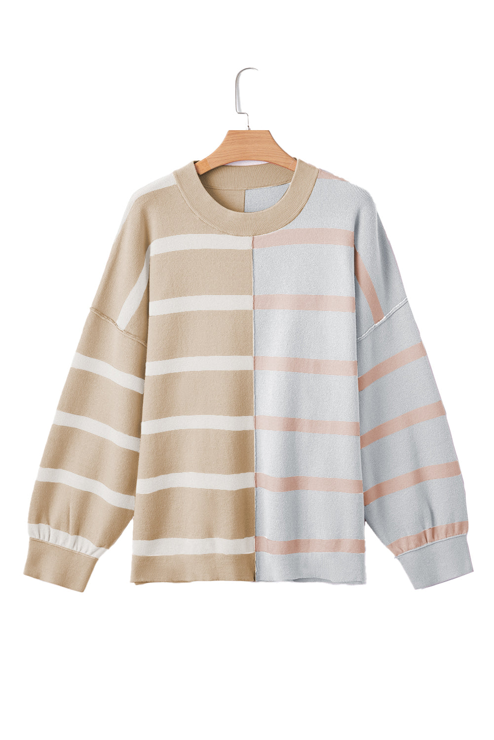 Blue Stripe Exposed Seam Patchwork Loose Sweatshirts