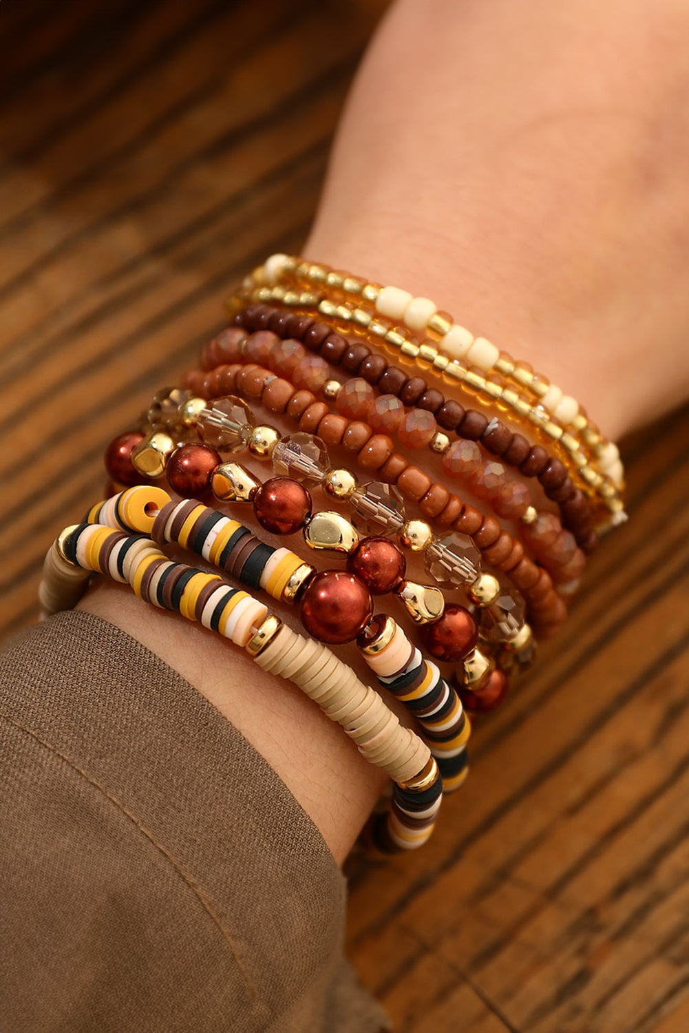 Camel Vintage Beaded 9 Piece Bracelet Set