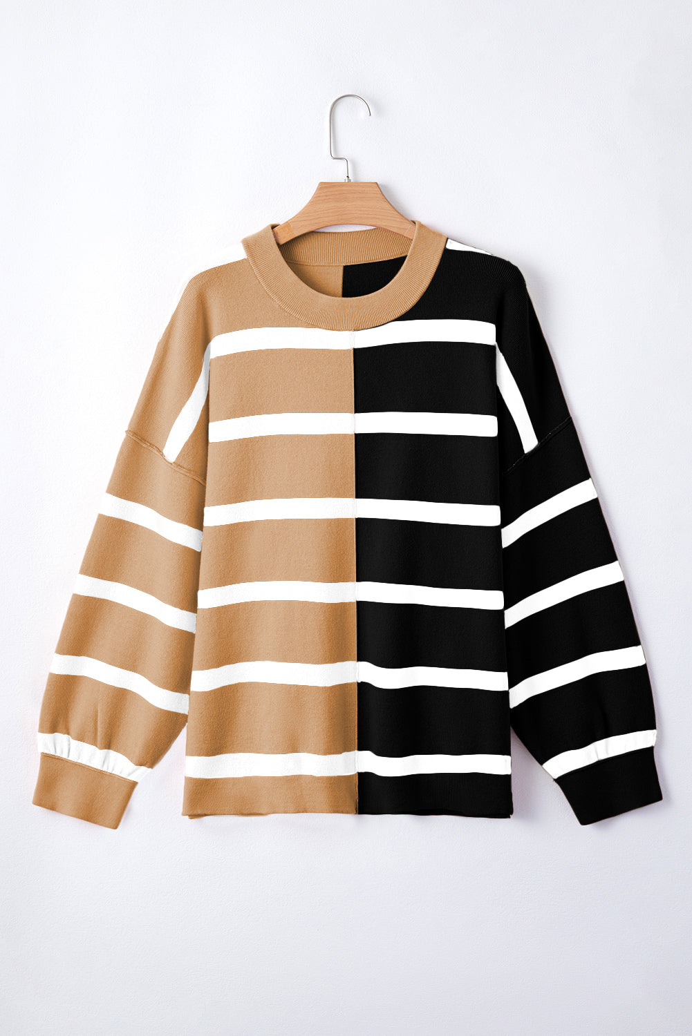 Blue Stripe Exposed Seam Patchwork Loose Sweatshirts