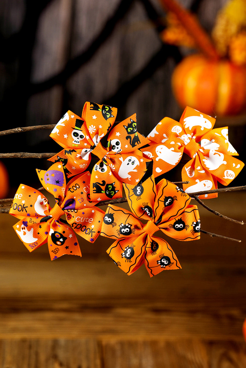 Citrus 4pcs Ghost Spider Skull Print Halloween Bowknot Hair Clip Set