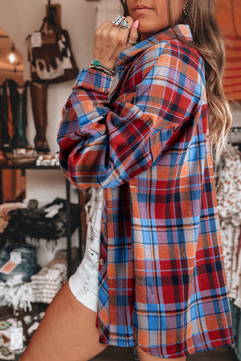 Red Plaid Print Loose Vintage Shirt