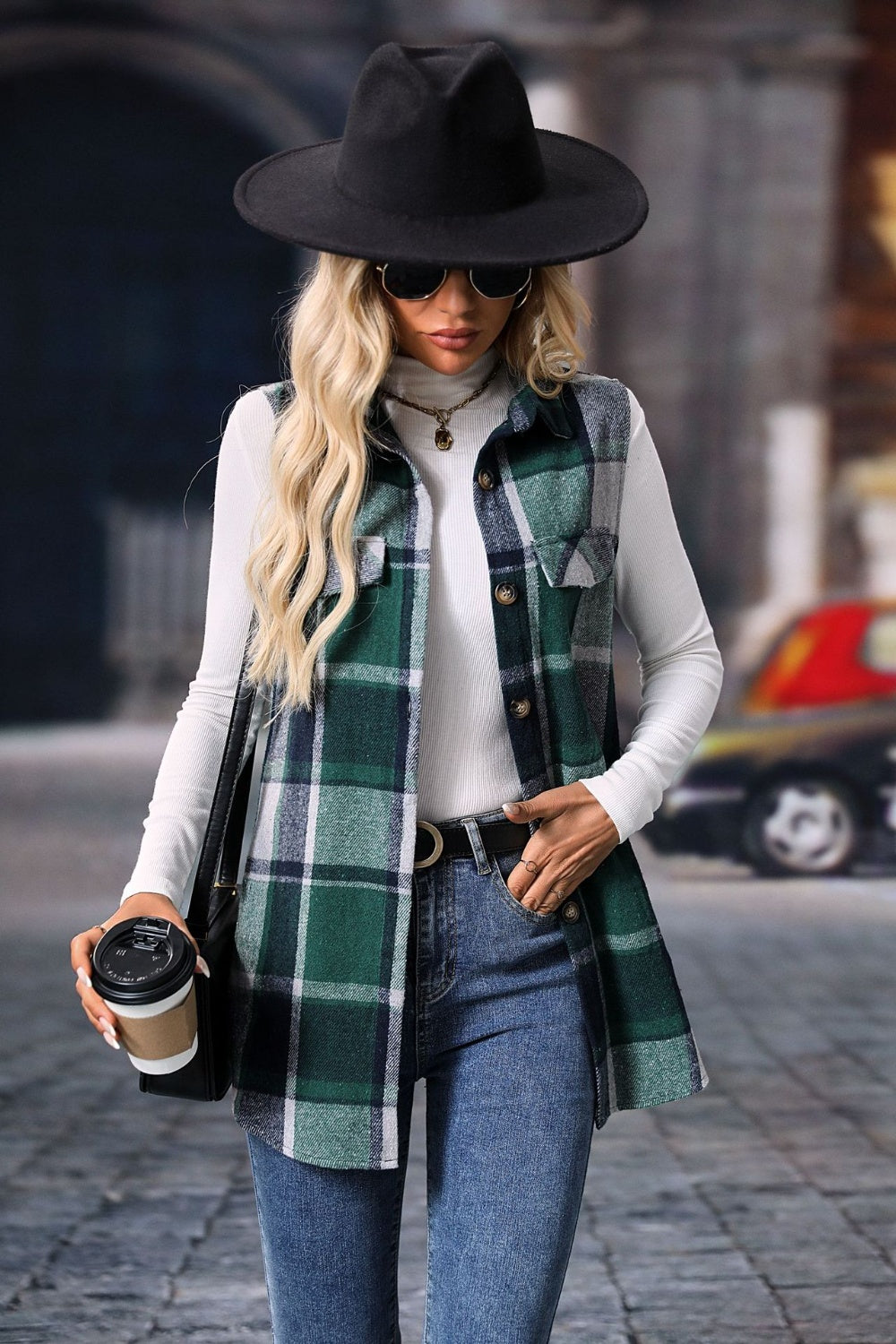 Plaid Button Up Vest Coat