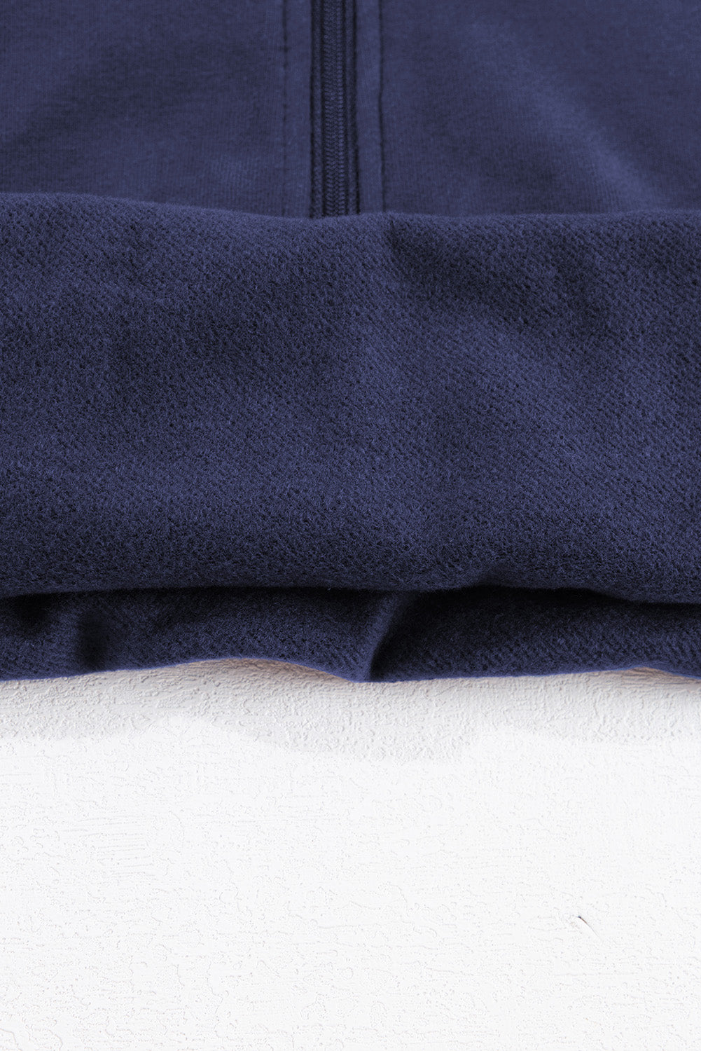 Navy Blue Fleece Lined Zip Up Stand Collar Thumbhole Sleeve Sweatshirt