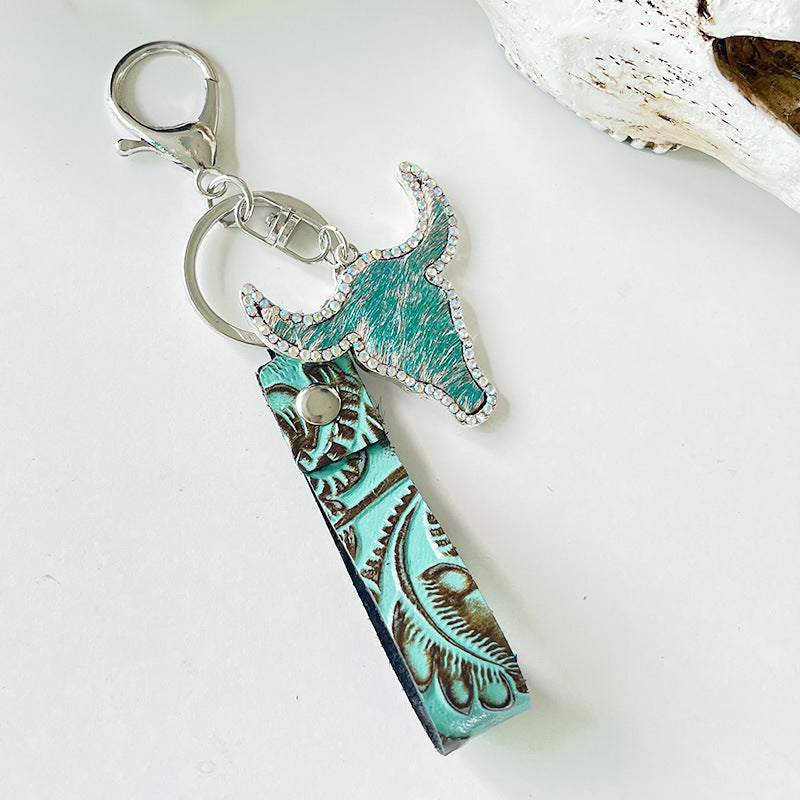 Rhinestone Bull Keychain