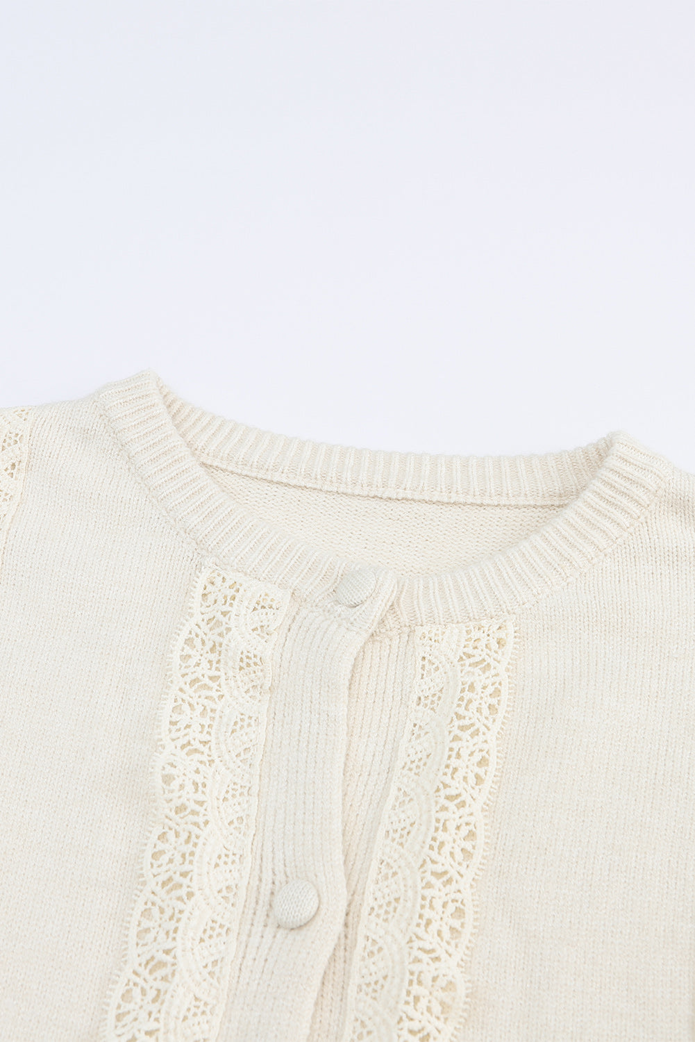 Apricot Lace Trim Ribbed Round Neck Button Up Cardigan