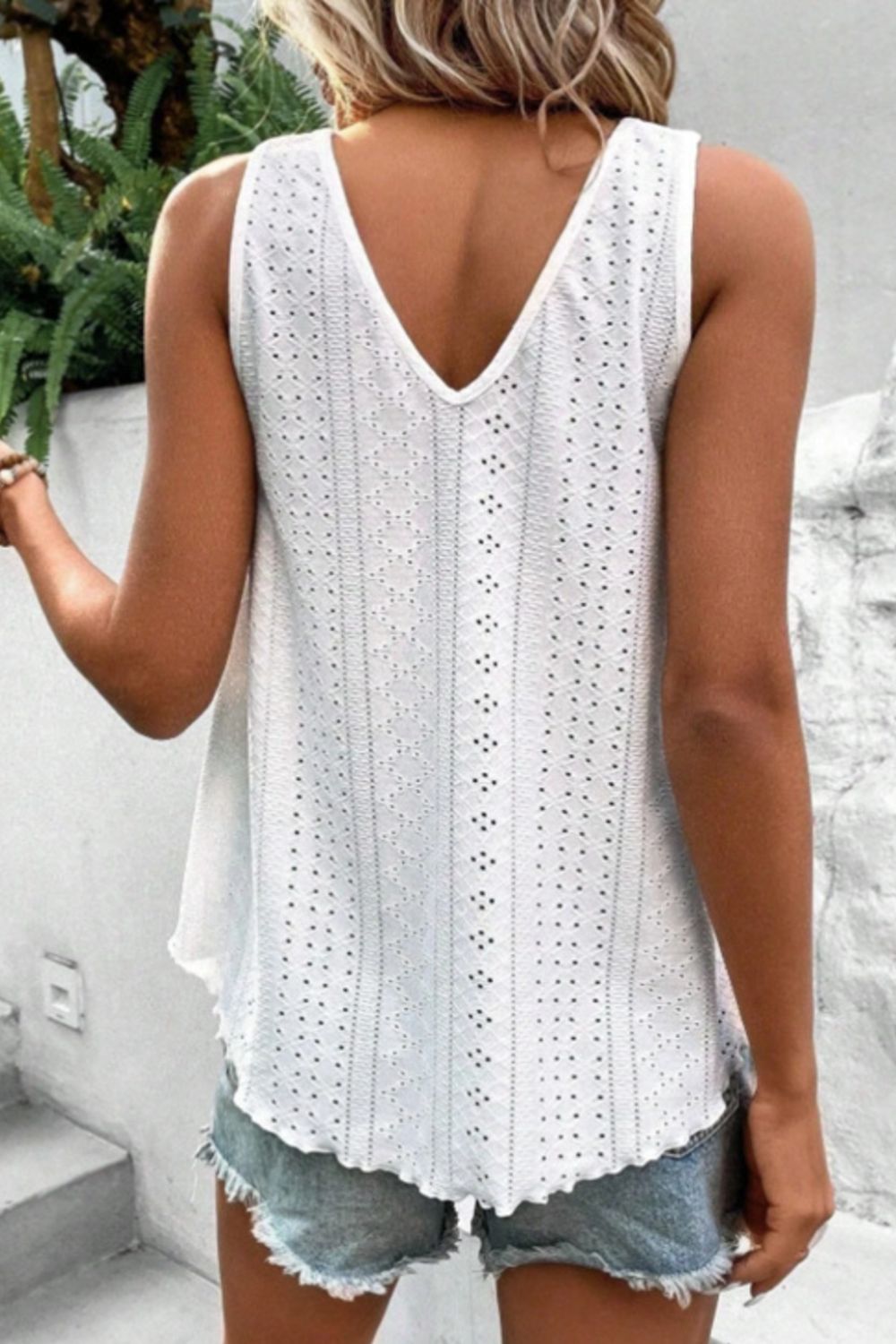 Eyelet V-Neck Wide Strap Tank